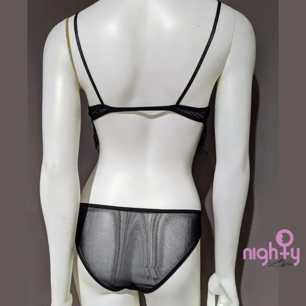 Night Escape Black Eyelash Bra Set - Picture 3 of 4